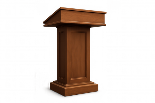 Wood podium or lectern for public speaking, presenting, conference, and event communication on transparent background