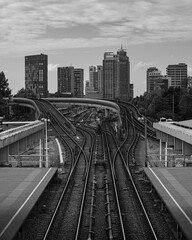 Obraz premium Panorama of Amsterdam with skyscrapers and metro tracks