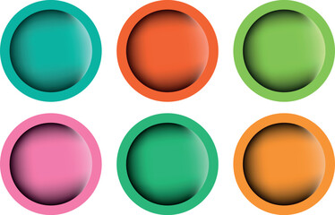 Glossy Round Web Buttons Vector Set – Colorful Shiny Circle Icons for Internet, Website, App, and UI Design in Green, Orange, and Yellow