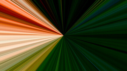 Dynamic starburst abstract background with contrasting dark green and warm orange light streaks ideal for corporate sustainability reports or fast-paced digital advertising