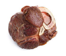 Tasty grilled beef steak isolated on white, top view