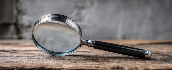 The Magnifying Glass on Rustic Wooden Table with Soft Neutral Background