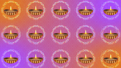 Animated Diwali clay diya in animated pattern circles background for diwali holiday. Concept for celebrating festival of lights