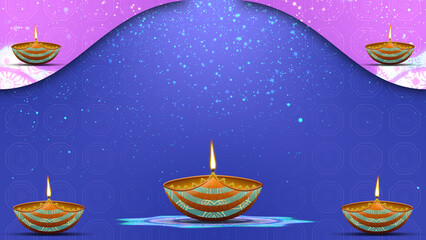 Beautiful diwali decoration background animation in blue gradient colours. Diwali diya lamp background.