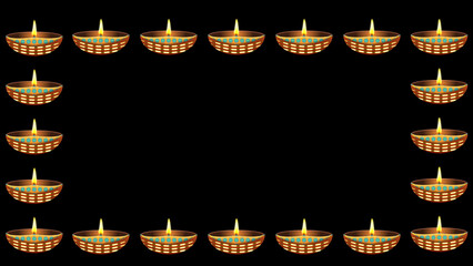 Diwali celebration and decoration Diwali clay lamps on Black background.