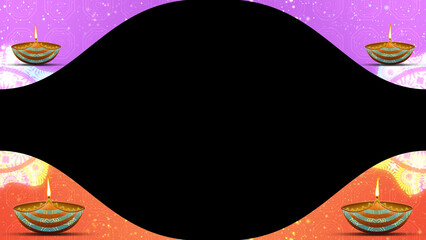 Diwali holiday decoration with gradient colours and diya oil lamps on black background. Concept for diwali decoration.