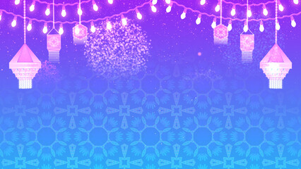 Fireworks, decorative elements, lights on blue Neon colour background for diwali holiday celebration.