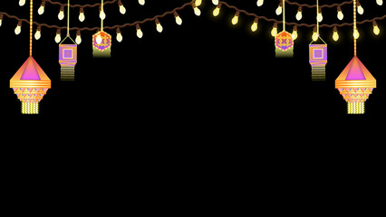 light and decorative elements on black background. Concept for traditional holiday, festival and Diwali decoration.