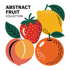 Minimalist Fruit Vector Set – Abstract Strawberry, Lemon, Peach, and Orange Icons