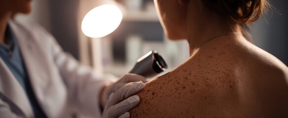 The Patient Undergoing Dermatology Skin Examination with Dermatoscope at Clinic