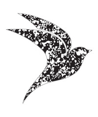 Grunge Bird Silhouette Flying Minimalist Black Vector Art.