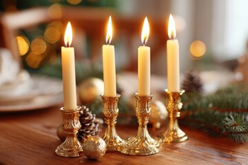 Elegant candles creating a cozy holiday atmosphere