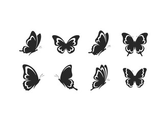 Set of black butterfly silhouettes