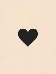 Bold black heart silhouette centered on soft beige background offers timeless symbolism for love, passion, and connection.