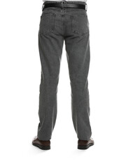 Man in stylish jeans on white background, closeup