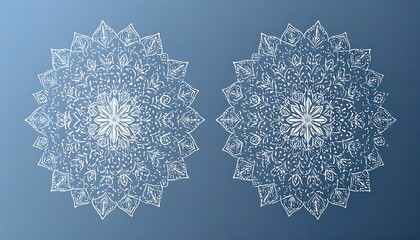 Two symmetrical white mandalas on a gradient blue background