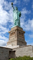 Obraz premium Statue of Liberty standing tall against a bright blue sky on a sunny day in New York City