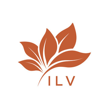 Botanical Nature Logo with Leaves in Brown, ILV Later Logo, Elegant Plant Emblem with Typography, 
