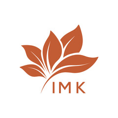 Botanical Nature Logo with Leaves in Brown, IMK Later Logo, Elegant Plant Emblem with Typography, 
