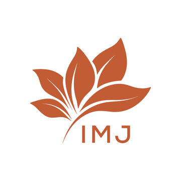 Botanical Nature Logo with Leaves in Brown, IMJ Later Logo, Elegant Plant Emblem with Typography, 
