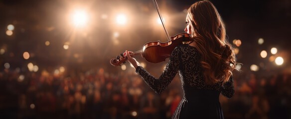 The Violinist Performing on a Spotlighted Stage Before a Captivated Evening Audience