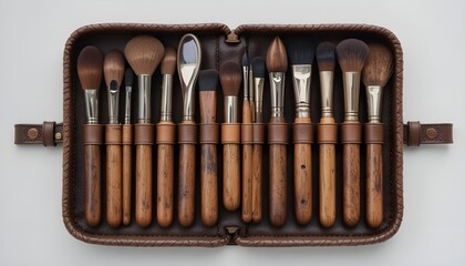 Luxury Wooden Makeup Tools and Leather Case