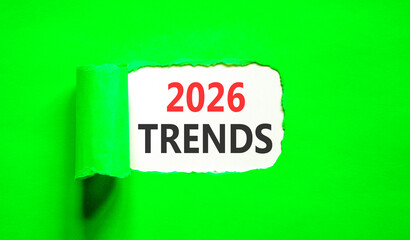 2026 Trends new year symbol. Concept words 2026 Trends on beautiful white paper. Beautiful green paper background. Business and 2026 Trends new year concept. Copy space.