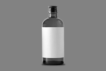 A clear glass bottle with a black lid and empty label, perfect for beverages or beverage display. mockup isolated on background.
3d rendering.