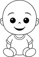  cute baby outline coloring page smiling vector illustration