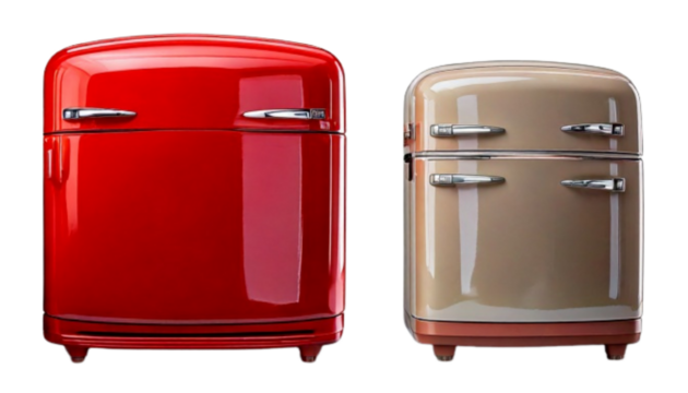 Bold red refrigerator set retro design isolated on transparent background PNG