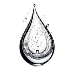 Realistic water drop with interior bubble and light reflection, on black background
