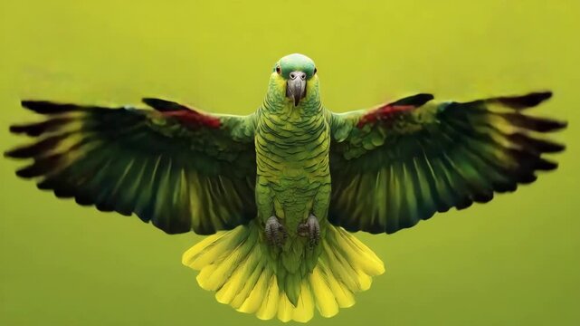 Colorful parrot gliding through a vibrant natural background