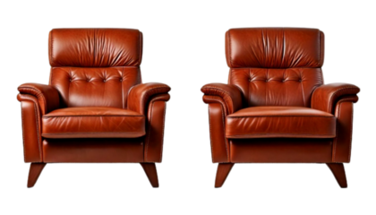 Brown leather recliner chair bundle two variations isolated on transparent background PNG