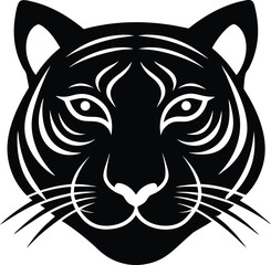 Black tribal tiger head silhouette vector illustration for wild animal logo and power tattoo design