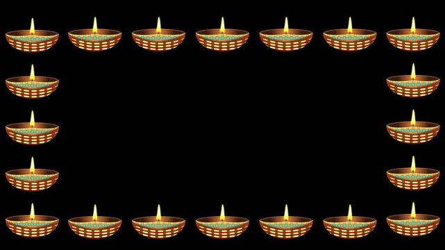 Diwali celebration and decoration Diwali clay lamps on Black background.