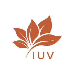 Botanical Nature Logo with Leaves in Brown, IUV Later Logo, Elegant Plant Emblem with Typography, 
