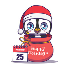 Cute festive penguin with a Santa hat