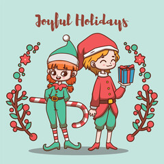 Cute illustration of Christmas elf helpers