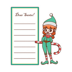 Letter to Santa Claus with a cute elf helper girl
