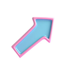 A glossy, pastel-colored upward-pointing arrow with a pink outline and blue fill