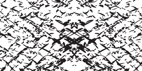 Symmetrical black and white grunge texture with chaotic fragmented intersecting lines creating a mirrored abstract pattern.