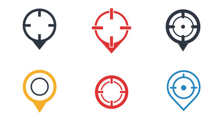 Collection of colorful target or location pin icons on white background