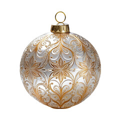 Ornate white and gold Christmas ornament, intricate floral patterns