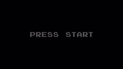 PRESS START Pixelated Text Glitching Video Loop with Retro Gaming and Analog VHS Distortion Effects - Powered by Adobe
