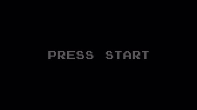 PRESS START Pixelated Text Glitching Video Loop with Retro Gaming and Analog VHS Distortion Effects - Powered by Adobe