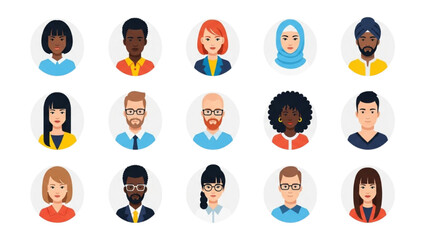 Diverse Flat Design Avatar Icon Set of 15 People – Modern Profile Illustrations Collection