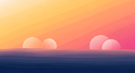 Abstract sunset with sphere and sea background in gradient color scene