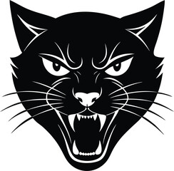 Black cat head vector illustration of a cute domestic kitten face art design
