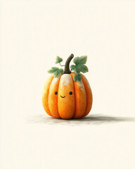 Friendly Pumpkin Illustration: A whimsical illustration of a cheerful pumpkin, complete with a smiling face and leafy vines, evokes feelings of warmth and autumnal delight.