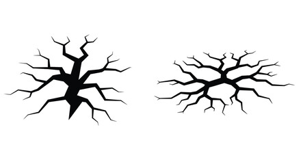 Two abstract black crack patterns resembling fractured surfaces or tree roots